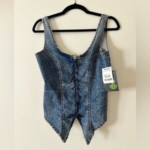 Marshalls Blue Denim Lace-Up Crop Top